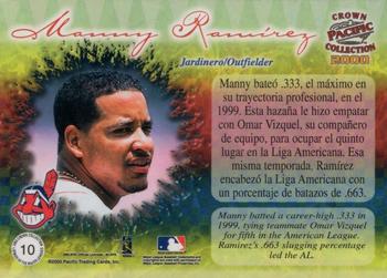 2000 Pacific Crown Collection - Latinos of the Major Leagues Parallel #10 Manny Ramirez  Back