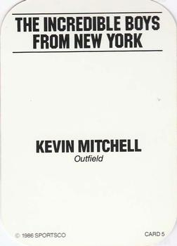 1986 Sportsco The Incredible Boys from New York (unlicensed) #5 Kevin Mitchell Back