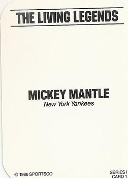 1986 Sportsco The Living Legends (unlicensed) #1 Mickey Mantle Back