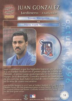 2000 Pacific Crown Collection - Moment of Truth #14 Juan Gonzalez  Back