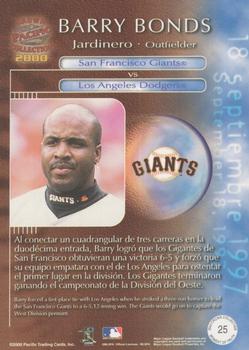 2000 Pacific Crown Collection - Moment of Truth #25 Barry Bonds  Back