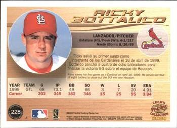 2000 Pacific Crown Collection - Premiere Date #228 Ricky Bottalico  Back