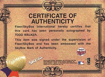 1998 SkyBox E-X2001 - Signature 2001 #NNO Todd Walker Back