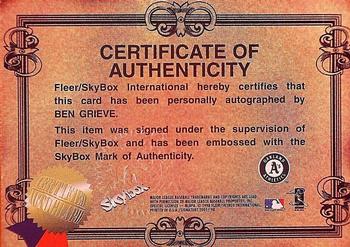 1998 SkyBox E-X2001 - Signature 2001 #NNO Ben Grieve Back