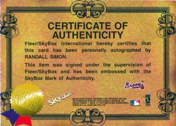 1998 SkyBox E-X2001 - Signature 2001 #NNO Randall Simon Back