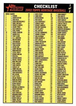 2002 Topps Heritage - Checklists #1 Checklist 1 of 2 Front
