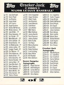 2005 Topps Cracker Jack - Mini White Checklists #2 Baseball Checklist 2 of 2 Front