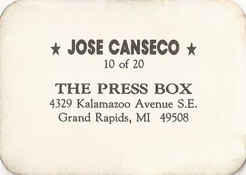 1987 The Press Box (unlicensed) #10 Jose Canseco Back
