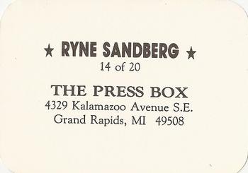 1987 The Press Box (unlicensed) #14 Ryne Sandberg Back