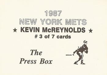 1987 The Press Box New York Mets (unlicensed) #3 Kevin McReynolds Back