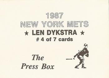 1987 The Press Box New York Mets (unlicensed) #4 Lenny Dykstra Back