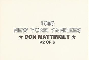 1988 New York Yankees (unlicensed) #2 Don Mattingly Back