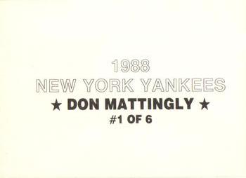 1988 New York Yankees (unlicensed) #1 Don Mattingly Back