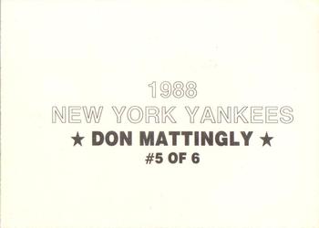 1988 New York Yankees (unlicensed) #5 Don Mattingly Back