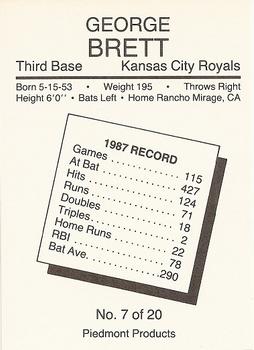 1988 Piedmont Products (unlicensed) #7 George Brett Back