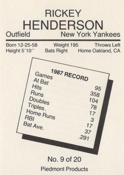 1988 Piedmont Products (unlicensed) #9 Rickey Henderson Back