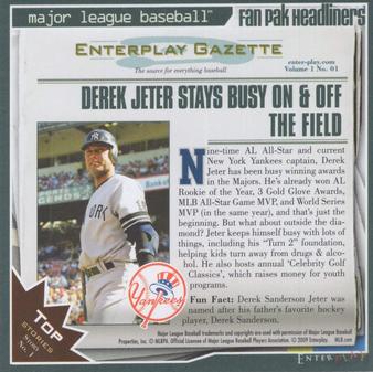 2009 Enterplay MLB Fan Pak #1 Derek Jeter Back