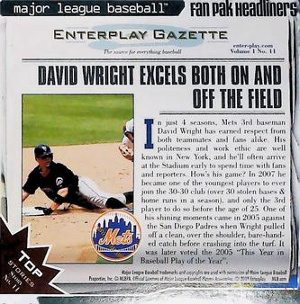 2009 Enterplay MLB Fan Pak #11 David Wright Back