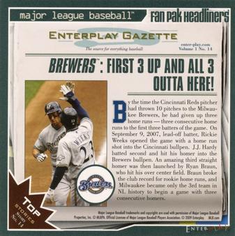 2009 Enterplay MLB Fan Pak #14 Rickie Weeks Back