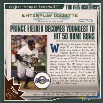2009 Enterplay MLB Fan Pak #18 Prince Fielder Back