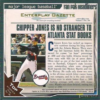 2009 Enterplay MLB Fan Pak #30 Chipper Jones Back