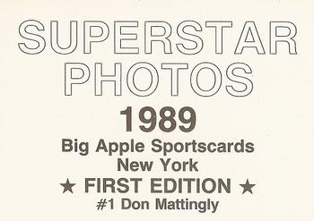 1989 Big Apple Sportscards Superstar Photos (unlicensed) #1 Don Mattingly Back
