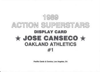 1989 Pacific Cards & Comics Action Superstars Display Card (unlicensed) #1b Jose Canseco Back