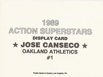 1989 Pacific Cards & Comics Action Superstars Display Card (unlicensed) #1a Jose Canseco Back