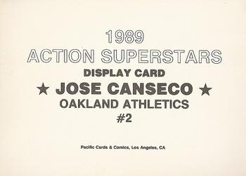 1989 Pacific Cards & Comics Action Superstars Display Card (unlicensed) #2 Jose Canseco Back