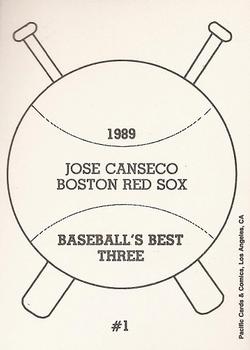 1989 Pacific Cards & Comics Baseball's Best Three (unlicensed) #1 Jose Canseco Back