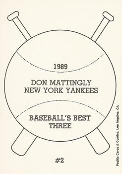 1989 Pacific Cards & Comics Baseball's Best Three (unlicensed) #2 Don Mattingly Back
