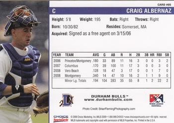 2009 Choice Durham Bulls #05 Craig Albernaz Back