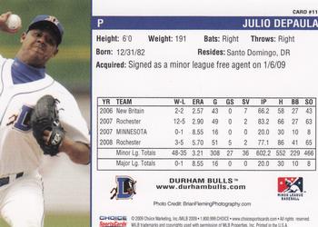 2009 Choice Durham Bulls #11 Julio DePaula Back