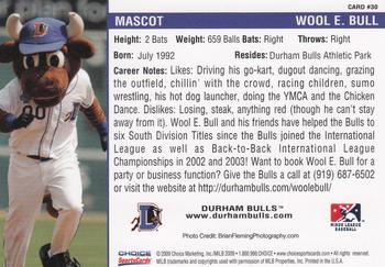 2009 Choice Durham Bulls #30 Wool E. Bull Back