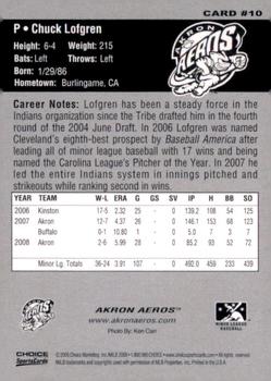 2009 Choice Akron Aeros #10 Chuck Lofgren Back