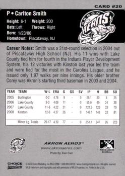 2009 Choice Akron Aeros #20 Carlton Smith Back
