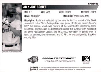 2009 Choice Brooklyn Cyclones #05 Joe Bonfe Back