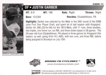 2009 Choice Brooklyn Cyclones #11 Justin Garber Back