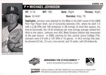 2009 Choice Brooklyn Cyclones #19 Michael Johnson Back