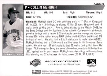 2009 Choice Brooklyn Cyclones #22 Collin McHugh Back