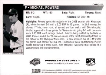 2009 Choice Brooklyn Cyclones #25 Michael Powers Back