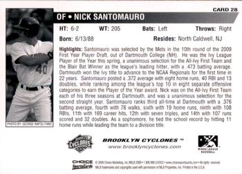 2009 Choice Brooklyn Cyclones #28 Nick Santomauro Back