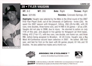2009 Choice Brooklyn Cyclones #32 Tyler Vaughn Back