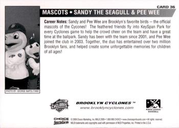 2009 Choice Brooklyn Cyclones #36 Sandy the Seagull / Pee Wee Back