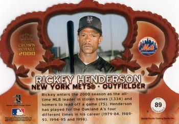 2000 Pacific Crown Royale - Red #89 Rickey Henderson  Back