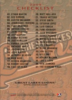 2009 Choice Great Lakes Loons #NNO Header Card Back