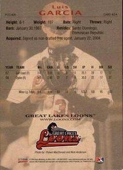 2009 Choice Great Lakes Loons #24 Luis Garcia Back