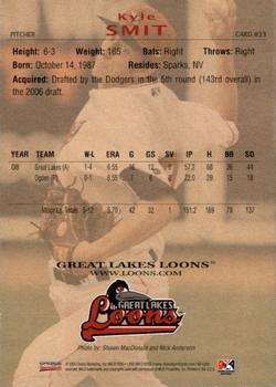 2009 Choice Great Lakes Loons #33 Kyle Smit Back