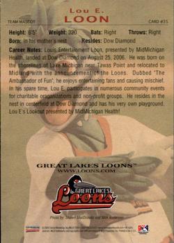 2009 Choice Great Lakes Loons #35 Lou E. Loon Back
