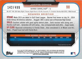 2015 Bowman Draft - Silver #98 Justin Cohen Back